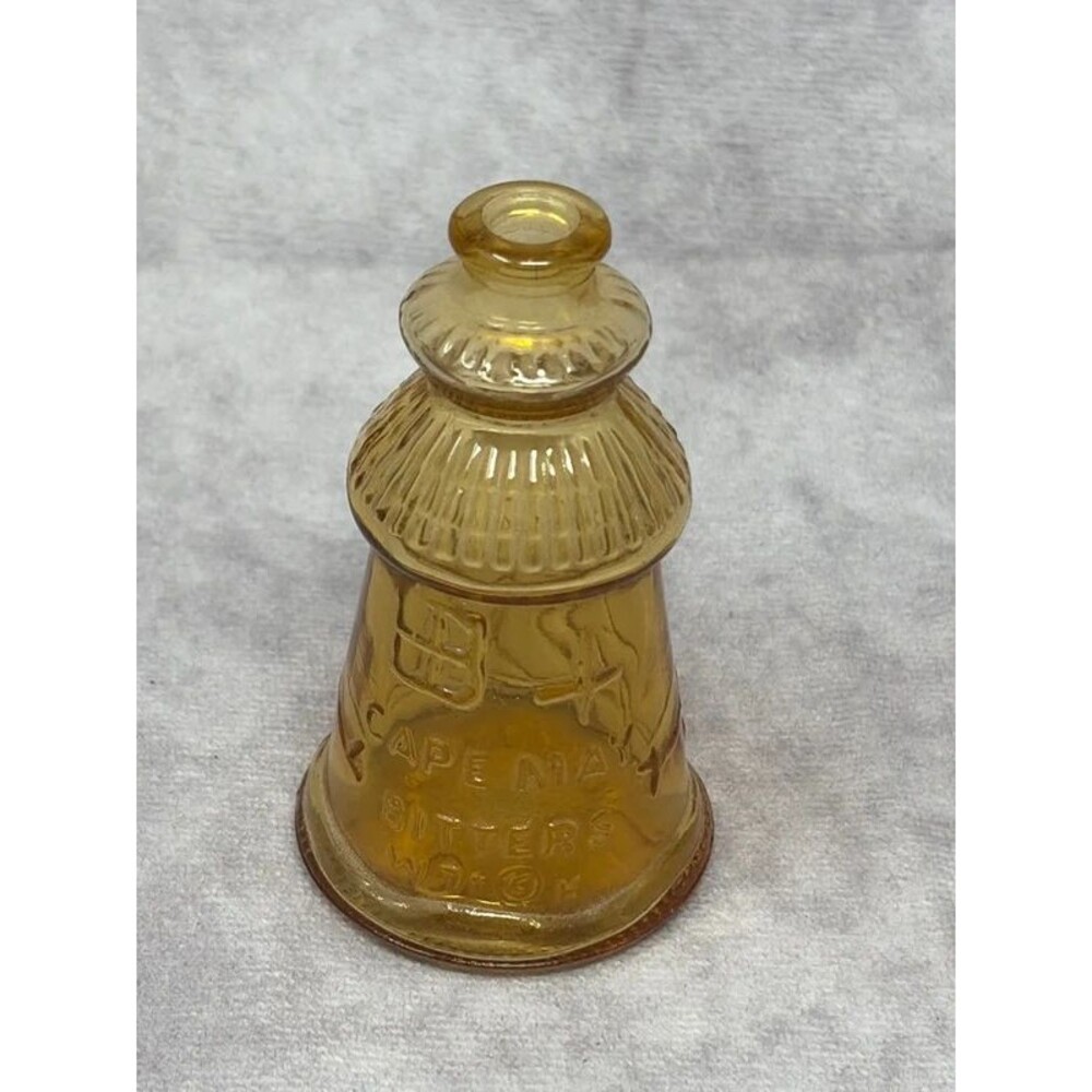 Vintage Wheaton NJ Amber Glass Cape May Bitters 3" Lighthouse Mini Bottle